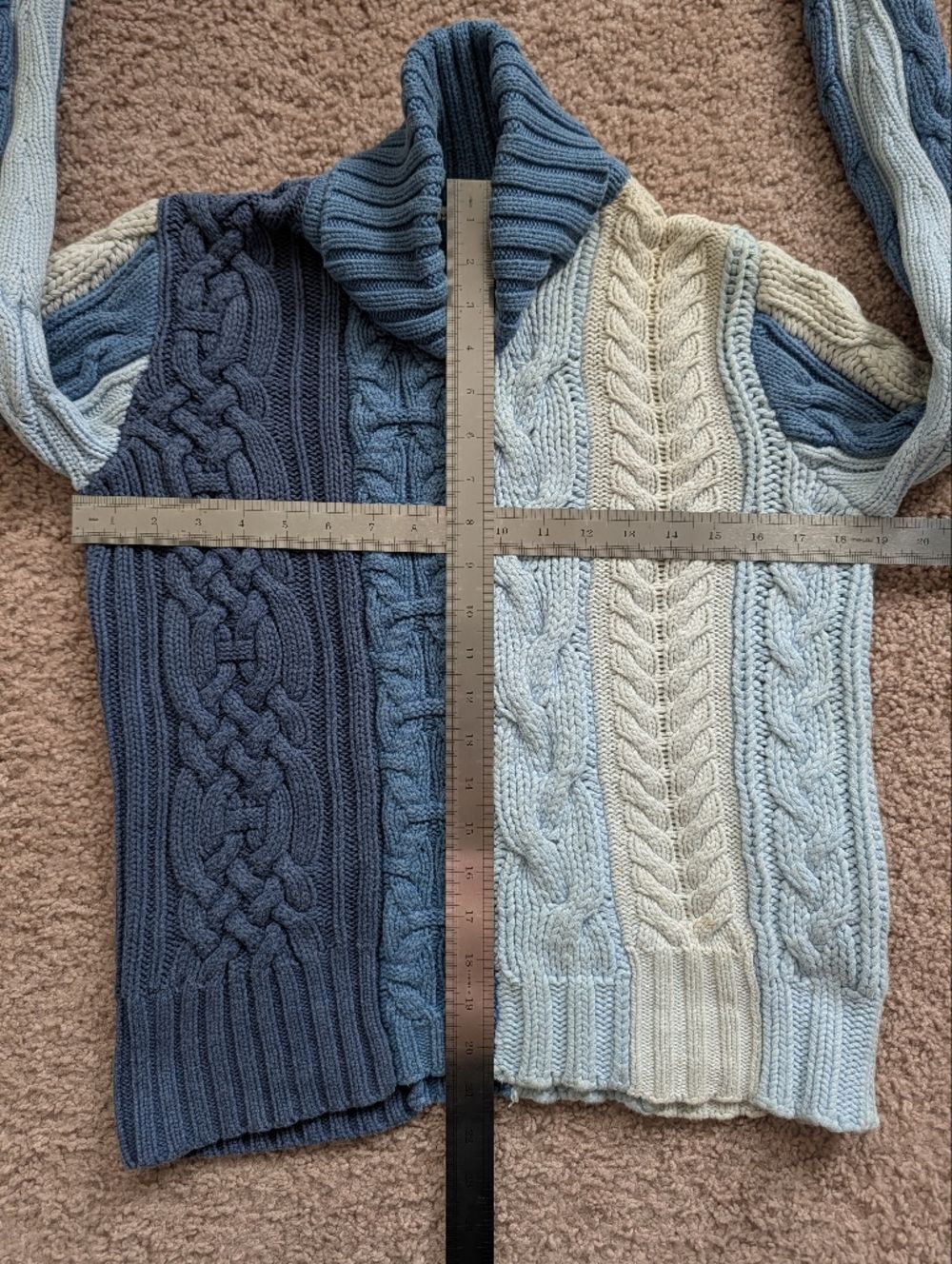Tommy Hilfiger Womens Blue Off White 2000s Cable Knit Turtleneck Sweater Medium - Picture 9 of 10